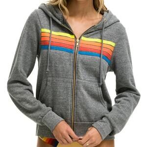 Aviator Nation Neon 5-stripe Zip Front Hoodie Heather Gray Large Unisex Sold Out
